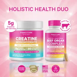 Pink Stork Beef Organ Complex + Creatine | Strength, Energy, Mood Support for Women | Bundle for Women's Health