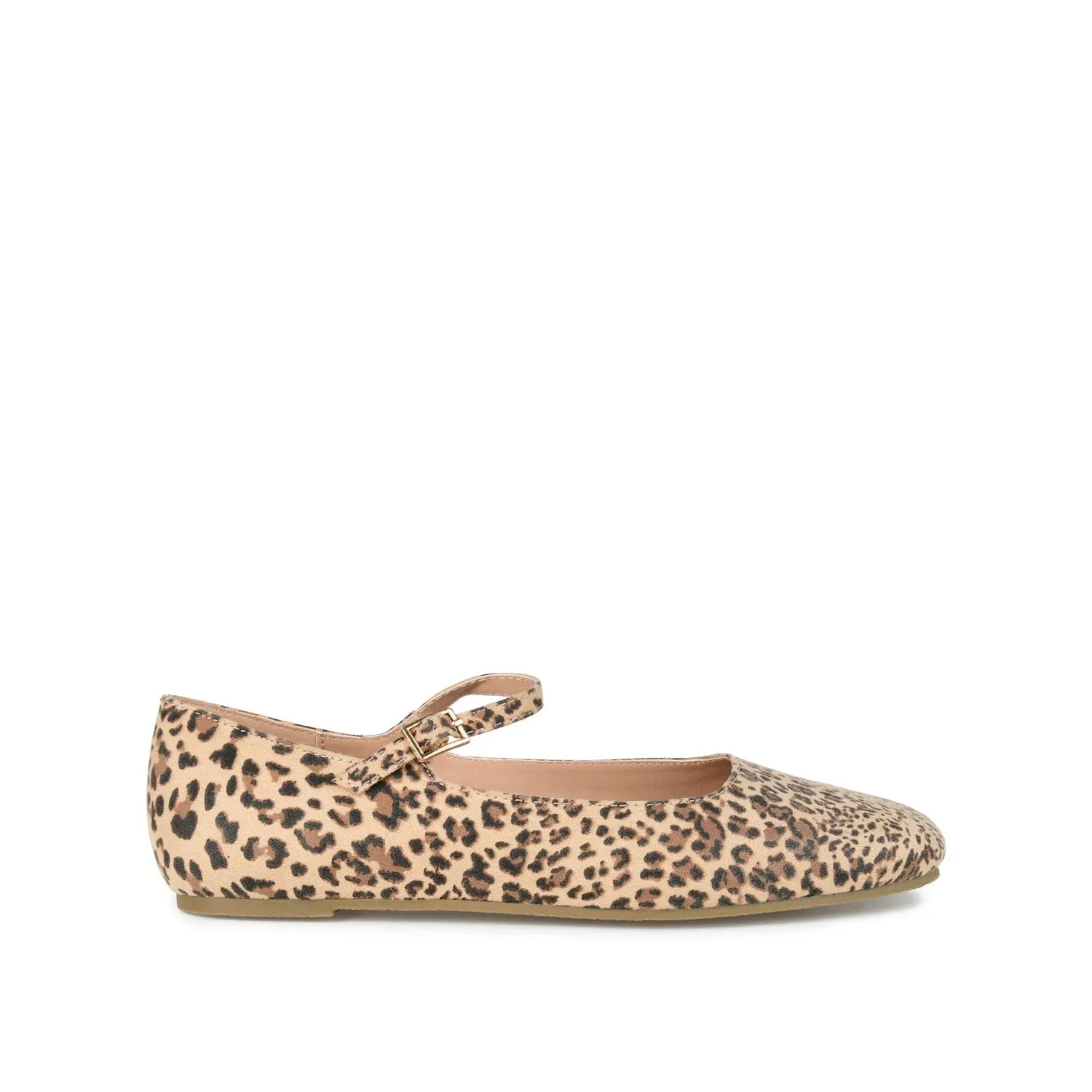 Journee Collection Carrie Mary Jane Ballet Flats - Wide Width Faux Suede Buckle Strap Square Toe Flats for Women - Leopard Print