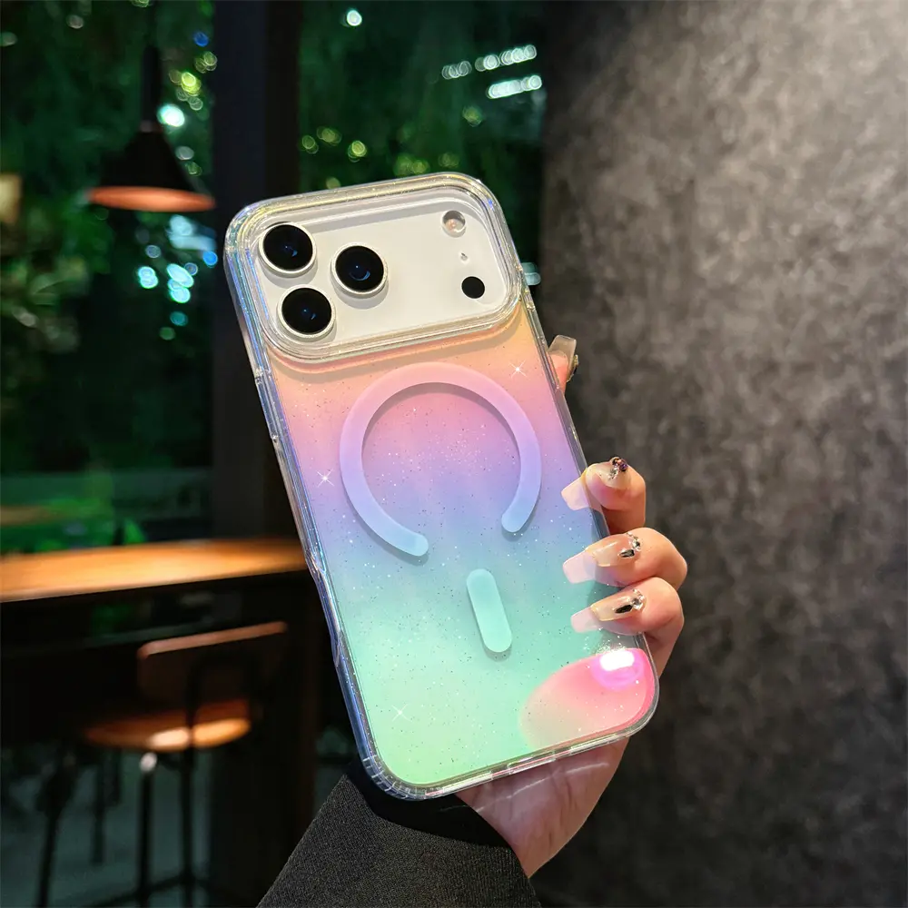 Gradient Colorful Glitter For Magsafe Case For iPhone 17 Air 16 15 14 13 Pro Max Plus Magnetic Wireless Charging Back Cover