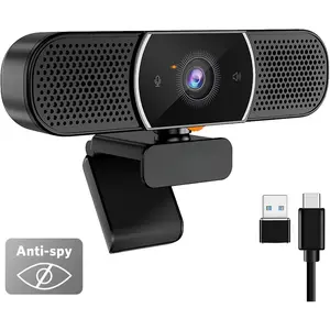 3 in 1 Webcam -   USB C Webcam with Microphone and Speaker, Stereo Sound & Noise-Cancelling Mics,  Cover, Light Correction, Autofocus Conference Web Camera for /Laptop/PC/