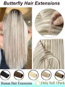 Twin Tabs Butterfly Weft Hair Extensions Human Hair Invisible Flat PU with Hole  Hair Weft 12-24inch Microlink Application 40-50g