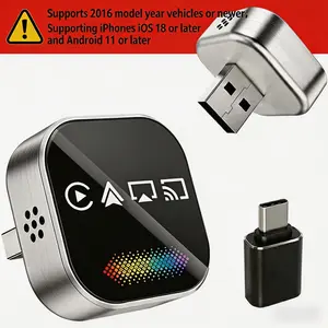2026 CarPlay Adapter, 4-in-1 Wireless Car Accessories with Type C Charging, Wireless Android Auto, Screen Mirroring, AirPlay Mirror, Compact, Easy Setup, Plug-and-Play, Mini USB, Compatible with Android 11+ & iPhone iOS 18+