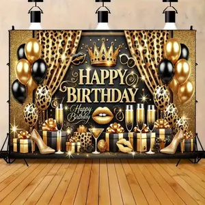 Leopard Print Birthday Background Banner, 1 Count Birthday Party Decoration Backdrop, Wall Decoration for Birthday Party, Garden Decoration, Universal Theme, Ornaments