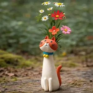 Resin Handmade Quirky Cat-Shaped Vase, Unique Ornament for Home Decor, Table Decor, Crafted Without Precious Metal Plating, Perfect for Creative Displays, Flowers