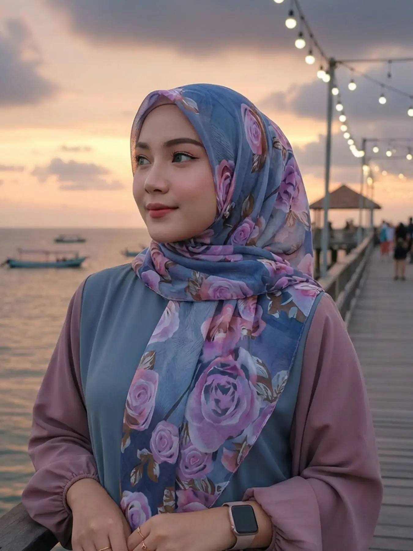1pc Geometric Floral Print Hijab for Women, Lightweight Wrinkle-Resistant Chiffon, Soft Breathable Elegant Modesty Head Scarf for All Seasons