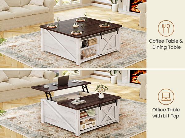 SEDETA 31.5-Inch Elevated Coffee Table with Storage Compartments Square Coffee Table for Living Room Furniture Home Minimal Interior Modern Lounge wood center table， Rustic Farmhouse Rectangular Dining Table