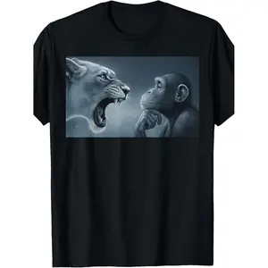 Summer 2025 Unisex Short Sleeve Printed T Shirt Featuring Lion Yelling at Monkey and Meme Style