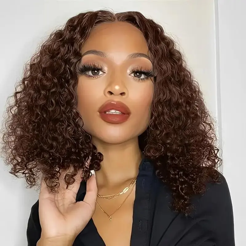 NC Hair Chocolate Brown Curly Bob Wig Human Hair 200 Density Glueless Lace Front Wig Short Curly Volume Wear Go Wig for Black Women – Summer Hairstyles Black Girls Natural Hairstyles Black Girls Curly Hair Hairstyles