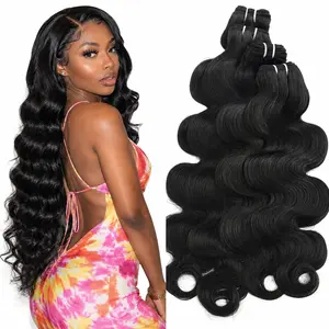 Megeen Hair Body Wave Bundles Human Hair 16A 100% Unprocessed Human Hair Bundles Deals Human Hair Extensions Body Wavy Human Hair Bundles 3/4 Pcs for Black Women Natural Black Color Human Hair Weft Extensions