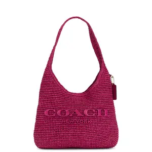 Coach Refined Weave Straw Brooklyn Shoulder Bag 28 in Dark Fuchsia