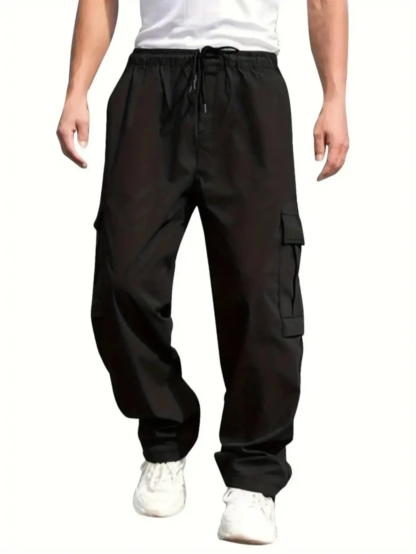 Men's Solid Flap Pocket Cargo Pants, Regular Fit Casual Comfy Trousers for Daily Wear, Men's Bottoms for All Seasons, Beige