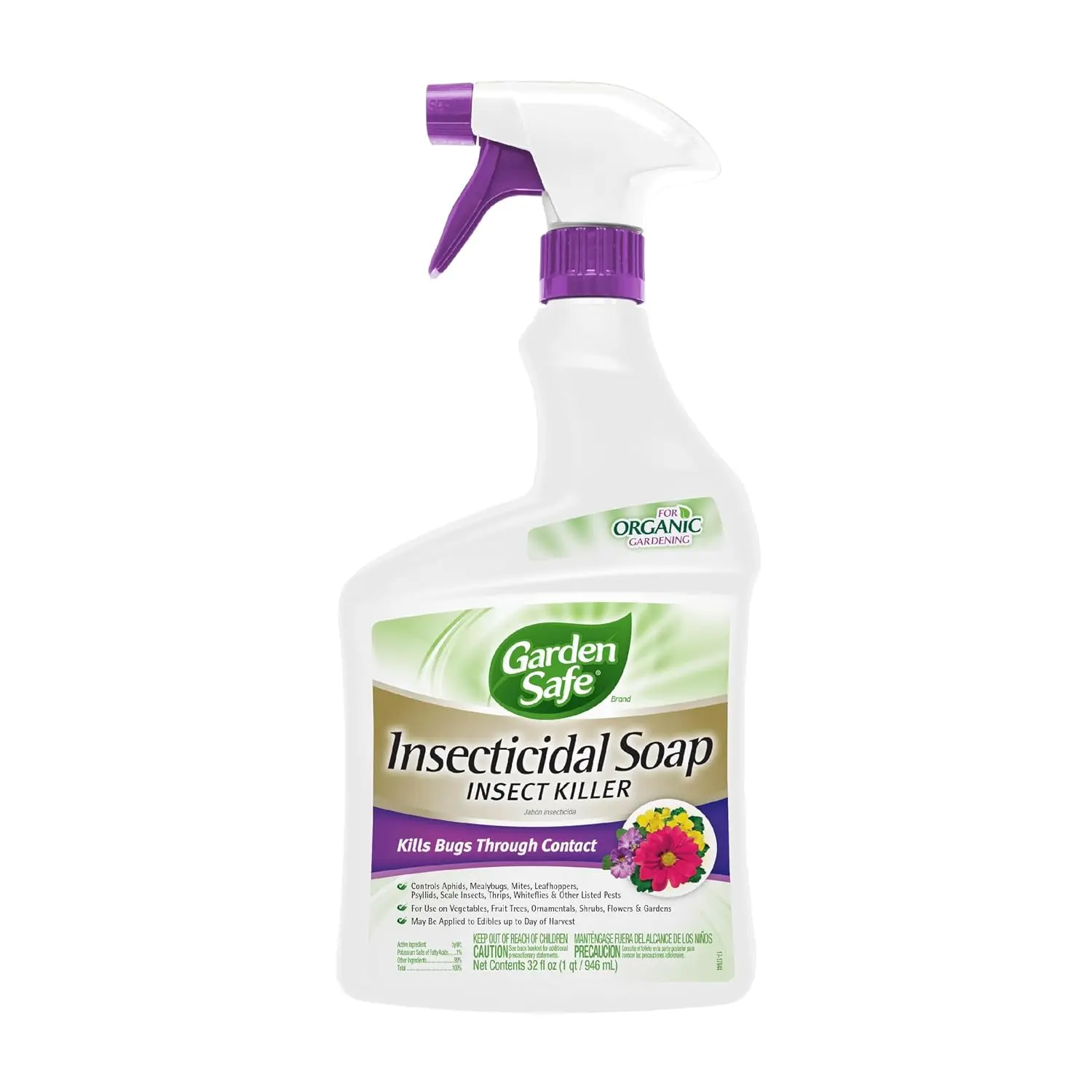 Garden Safe Insecticidal Soap Insect Killer, 32 oz, Organic Gardening Contact Bug Killer