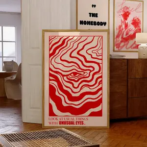 Psychedelic Eye Poster: Retro 70s Red Wall Art Frameless G