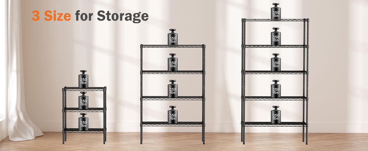 Sweet Furniture S - 3/4/5-Tier Storage Shelving Unit, Adjustable Metal Wire Racks Heavy Duty Standing Shelf Organizer