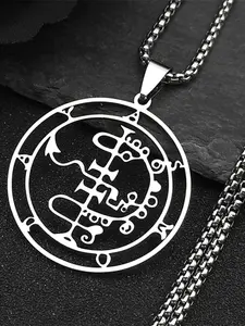 2026 Fashion Gothic Stainless Steel Sigeal Sigil De Lucifer Satan Necklace Asmoday Lazer Key Baphomet Stamp Necklace