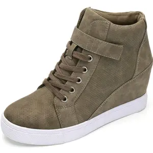 Women's Lace-Up Wedge High-Top Canvas Footwear - Casual Trainers, Sneaker Shoes, Ankle Booties, With Lace