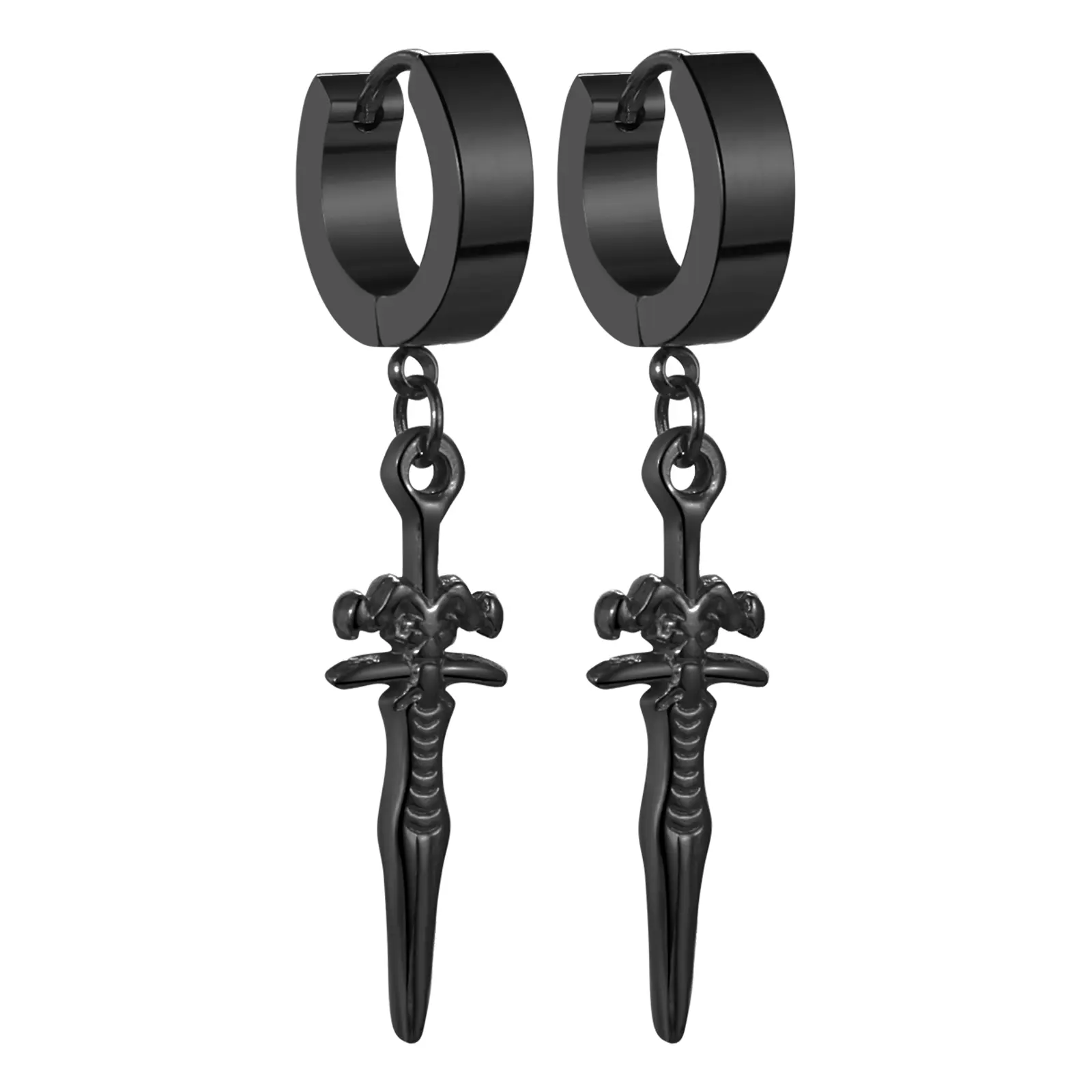 OIDEA Sword Dagger Drop Earrings Set, Anti-Rust Stainless Steel Vintage Goat Demon Pendant Hoops, Spooky Punk Black-Metal Earrings for Men, Anti-Rust Steel Earrings