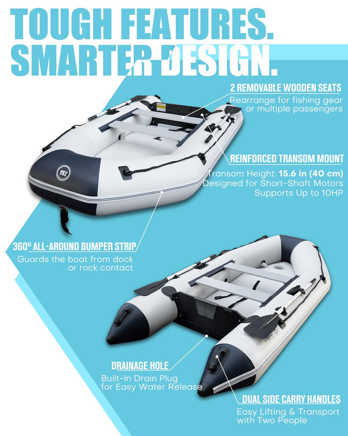 10' x 5' HEYMARINA Inflatable Boat Dinghy, Heavy Duty Blow Up Raft for Fishing, Family Adventure, Lakes, Rivers & Coastal Water 10' x 5' HEYMARINA Inflatable Boat Dinghy, Heavy Duty Blow Up Raft for Fishing, Family Adventure, Lakes, Rivers & Coastal Water