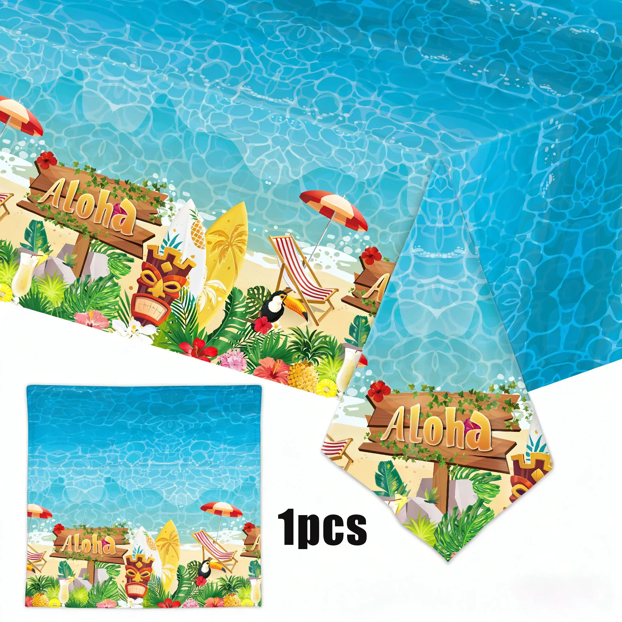 1-Piece Disposable Plastic Rectangle Tiki Party Tablecloth, 137*274cm/54*108inch Hawaiian Luau Decor, Home Festive Supplies for Aloha Tiki Bar Summer Beach Pool Birthday Parties
