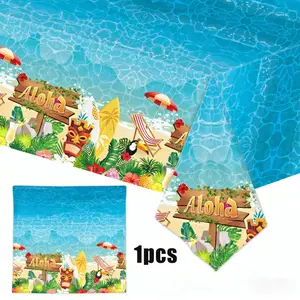 1 Pieces Tiki Party Decorations Tablecloths Hawaiian Luau Table Covers Plastic Disposable Tropical Table Clothes For Aloha Tiki Bar Tropical Summer Beach Pool Birthday Party Supplies, 137*274cm/54*108inch