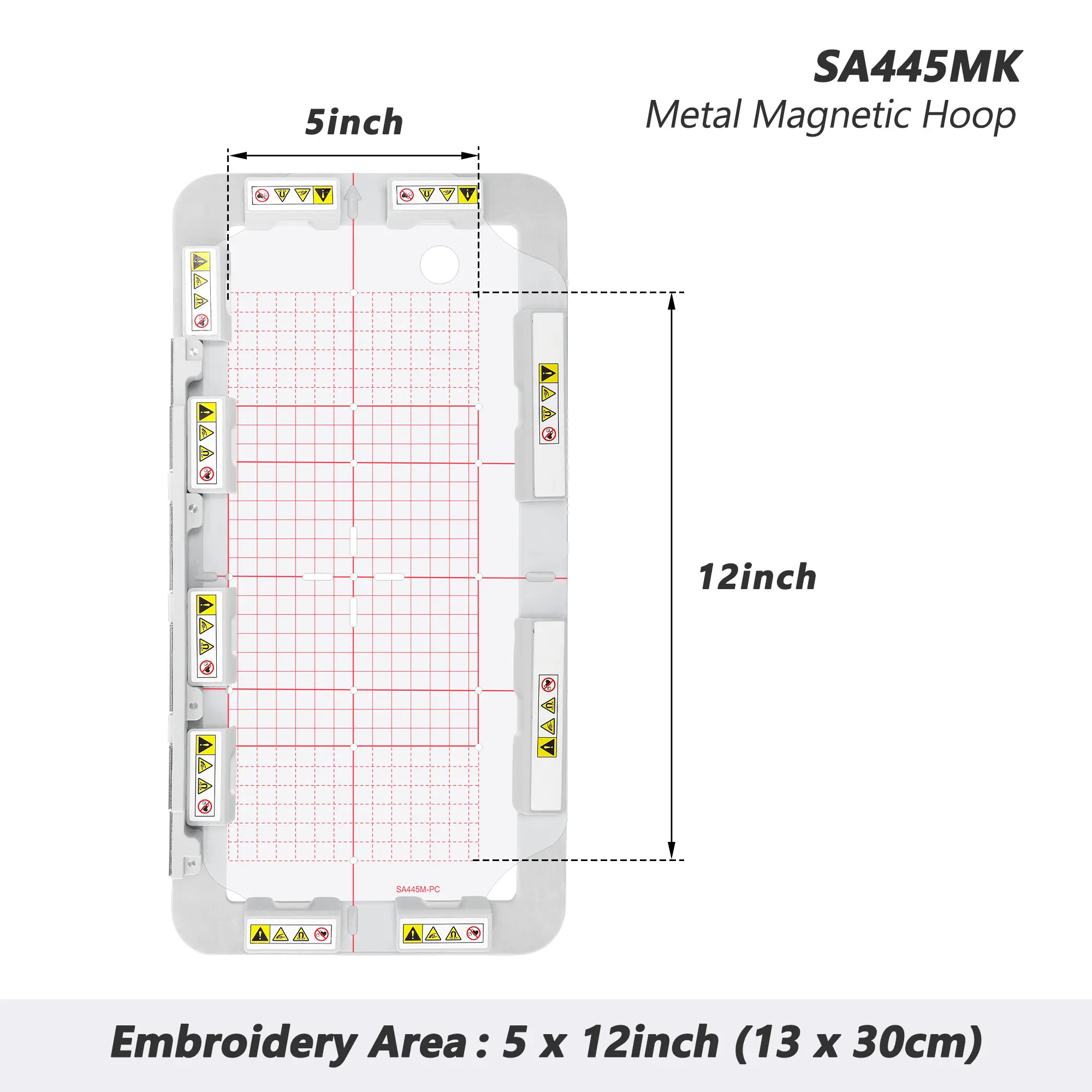 Sew Tech SA445MK Magnetic Embroidery Hoop - Long-bar Magnets, 130x300mm Plastic Grid Guide for Fabric Stability, Compatible with Brother, Galaxie, Innovis & Babylock Embroidery Machine Metal Sash Frames, Direct From Our Own Factory