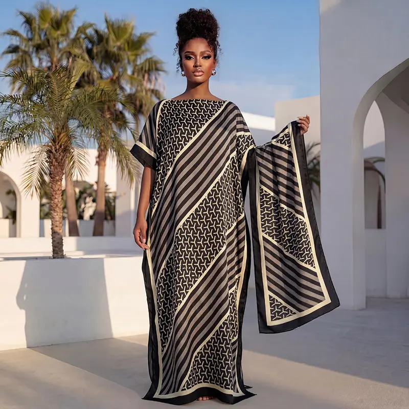 Floral Print Kaftan Dress with Matching Scarf - The Ultimate Versatile Summer Staple
