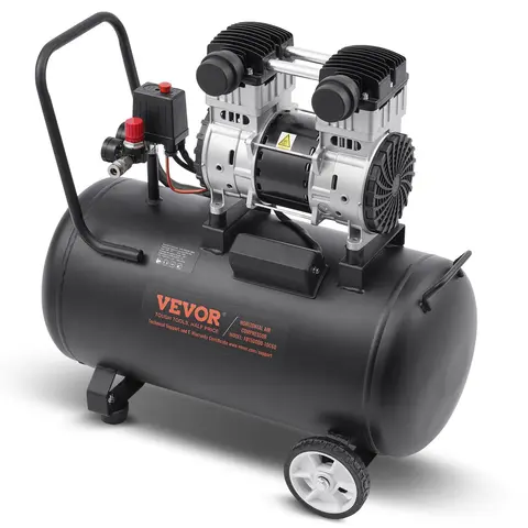 VEVOR Heavy Duty Power Tools Oil-Free Air Compressor, 15 Gal MaxSteel Tank with Silicone-Rubber Components & Cooling Fan, Compact Portable, Ultra Quiet, Max Pressure, Pressure Relief, Safety Valve, Overheat Protection, Automatic Shut Off for Auto Repair