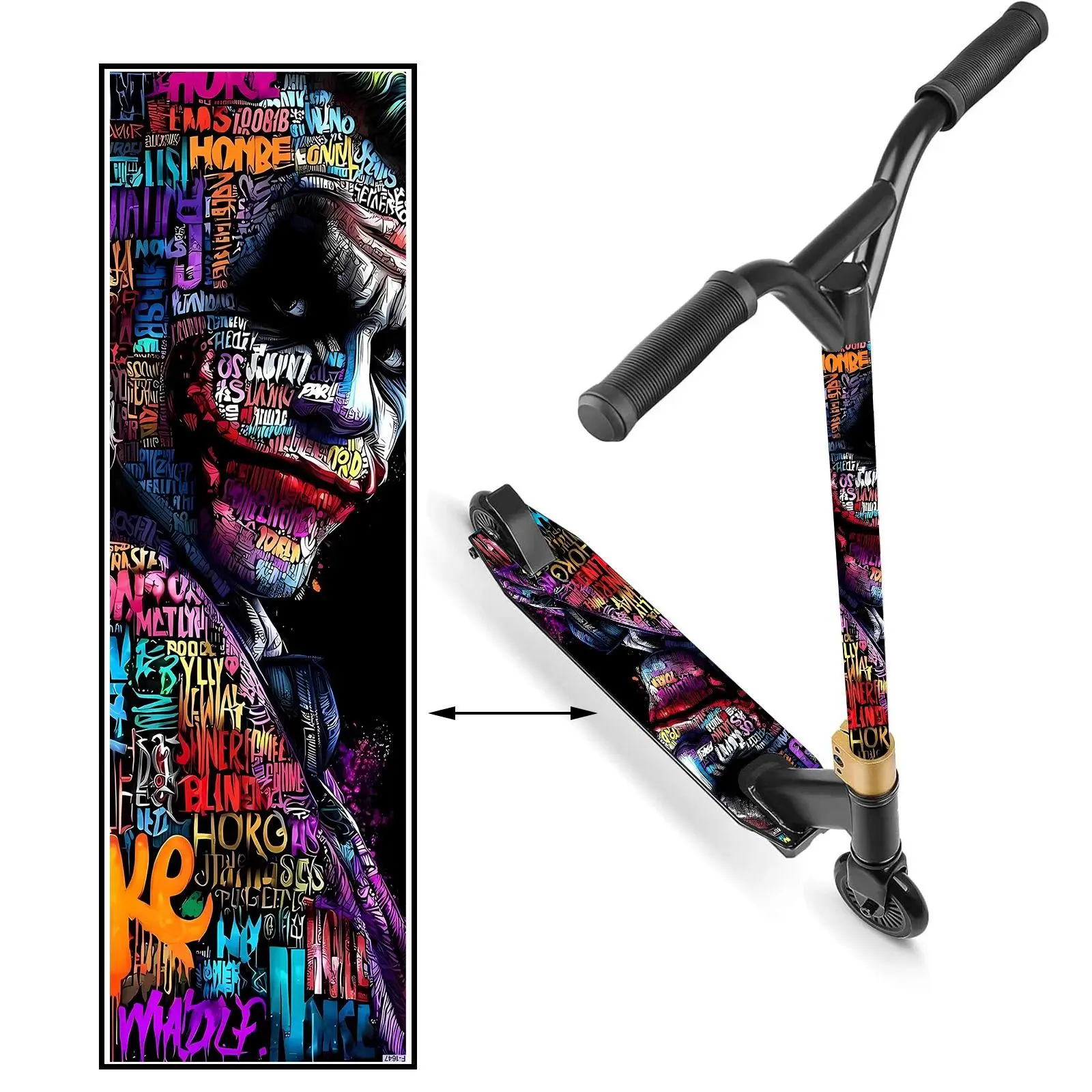 1 colorful text portrait, Artistic Graffiti scooter matte sticker, matte surface, skateboard body sticker, personalized installation PVC material