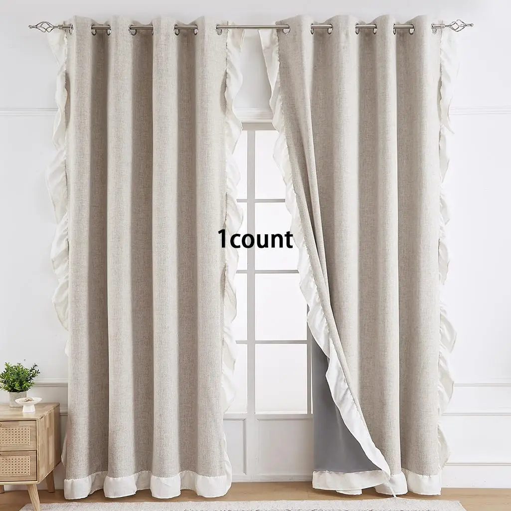 Solid Color Curtain, 1 Count Modern Simple Ruffle Design Blackout Curtain, Window Drapes for Home Living Room Bedroom Decor