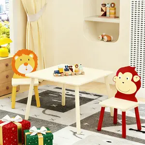 Kids Table and 2 Chairs Set - 3-Piece Wooden Activity Play Table Set for Toddlers (Lion & Monkey Design) Kids Table and 2 Chairs Set - 3-Piece Wooden Activity Play Table Set for Toddlers (Lion & Monkey Design)