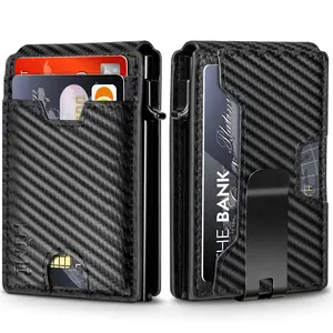 Wallet for Men with Money Clip RFID Blocking Minimalist Wallet Pop Up Aluminum Case Slim Credit Card Holder with Gift Box