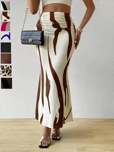 Zebra Stripe High Waist Mermaid Maxi Skirt, Slim-Fitting Sexy Long Skirt for All Seasons, Trendy Casual Wear with Multiple Color Options