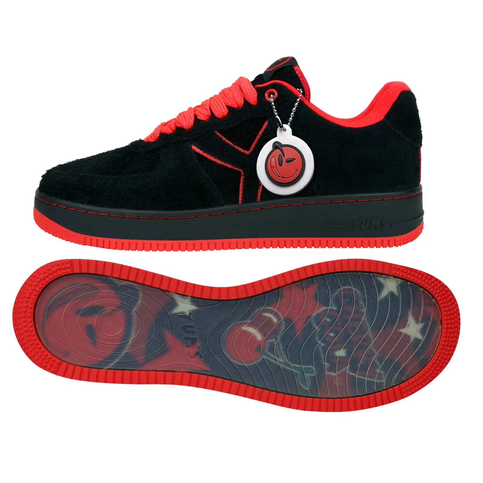 YUMS Cherry Cola Sneakers - Black and Red Suede Streetwear Fashion Shoes Low Top YUMS Cherry Cola Sneakers - Black and Red Suede Streetwear Fashion Shoes Low Top