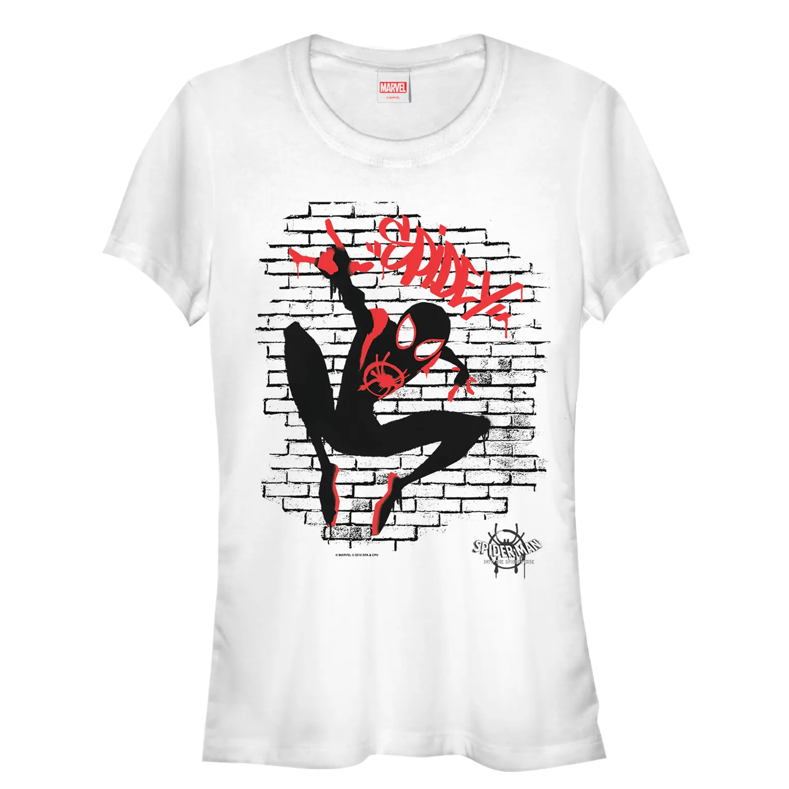 Juniors Womens Marvel Spider-Man: Into the Spider-Verse Brick T-Shirt