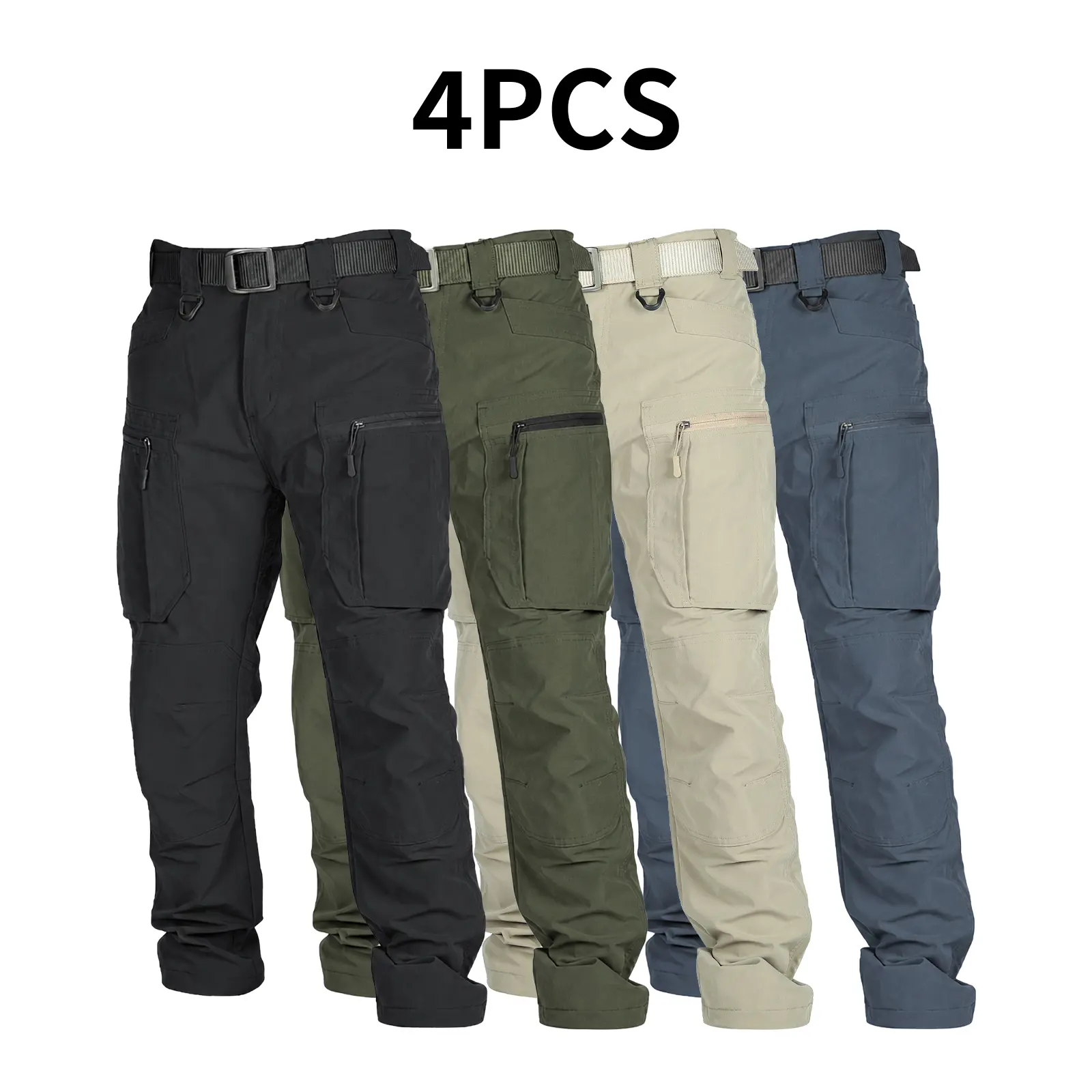 HOMUG 4-Pack Men’s Lightweight Cargo Pants, Ripstop Tactical Pants with Large-Capacity Pockets, Wear-Resistant Fabric for Outdoor Hiking & Travel
