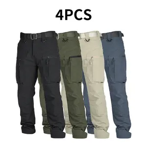 HOMUG 4-Pack Men’s Lightweight Cargo Pants, Ripstop Tactical Pants with Large-Capacity Pockets, Wear-Resistant Fabric for Outdoor Hiking & Travel