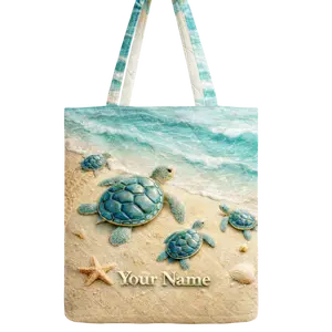 Personalized Sea Turtle Quilted Tote Bag - Custom Name Ocean Animal Tote Bag for Daily Use