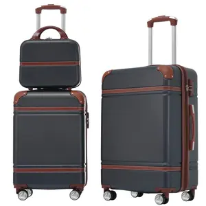 Hardshell 3 Piece Luggage Set with Cosmetic Case Spinner Suitcase TSA Lock Lightweight Brown 20"+24"
