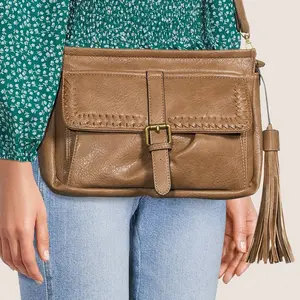 Ampere Creations Whitney Classic Vegan Leather Woven Messenger Crossbody Bag