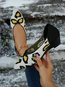 Fashion Leopard Pattern Slip on Wedge Shoes, Casual Comfortable Fly Knitted Shoes for Daily Wear, Lightweight Breathable Shoes for Women