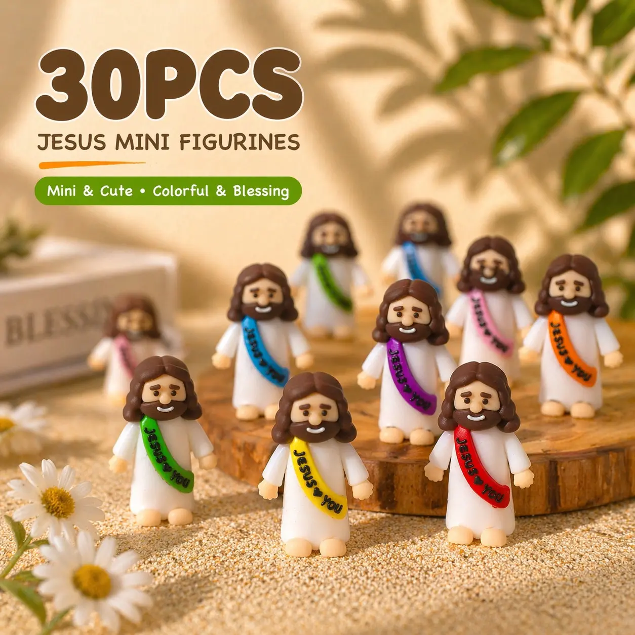 30 Pack Vibrant Mini Jesus Rubber Figures, JesusLoves You Hide-and-Seek Toys, Religious Decor& Gifts for Baptism, Sunday School andChristmas Party Favors