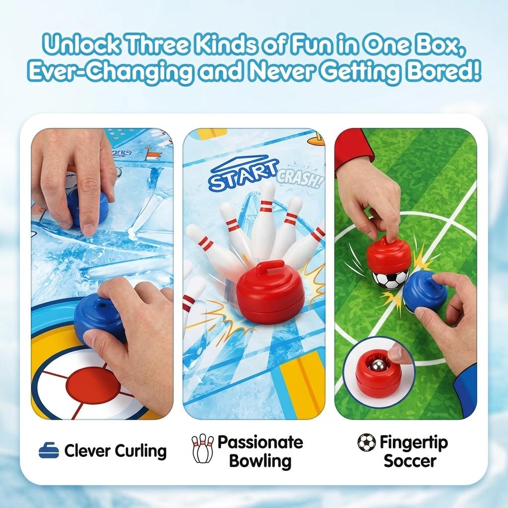 Multi-Game 3-in-1 Tabletop Sports Set | Portable Mini Curling, Soccer, Bowling | Indoor Fun for Kids Adults | Family Game Night, Party & Travel
