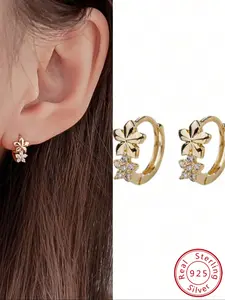 Elegant S925 Silver Star Cubic Zirconia Flower Earrings for Women, Fashionable Gift Jewelry Set, Perfect for Special Occasions