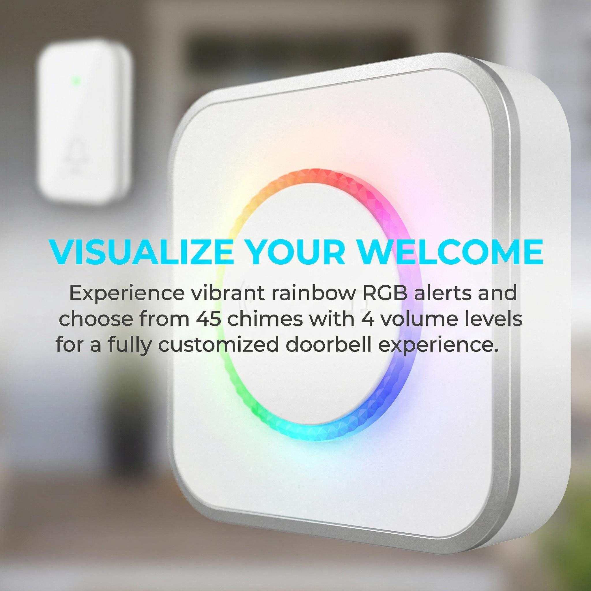 Wireless Doorbell, Waterproof Door Bell Ringer Wireless 1000ft Range, 45 Chimes 3 Volume Levels LED Flash, Door Bells & Chimes for Home/Classroom/Office