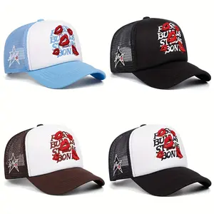 NEW HATS Lip print pattern Embroidered Hip Hop Breathable Unisex Baseball Cap Trucker Cap For Women And Men Casual Outing Hat Outdoor Activities Adjustable Snapback Cap