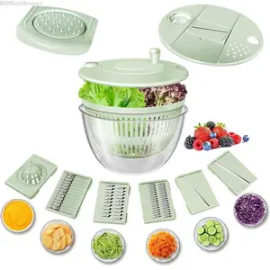 Salad Spinner Large, Vegetables Fruits Wash Bowl,Lettuce Spinner Pasta and Fries Dryer with 5 ,Egg Yolk Strainer Slicer Shredder for Kitchen Colander, 5.3 Qt, Green WhiteDD20BarkBouquet