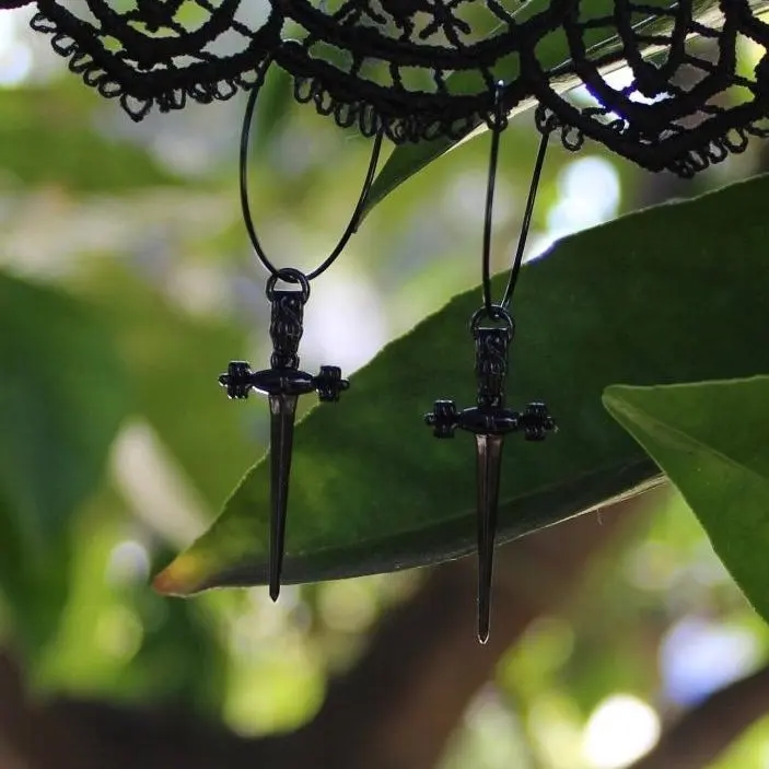 Black Mini Dagger Hoop Earrings