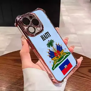 Haiti Flag pattern Design With Multi-Colored Border Suitable for Aesthetic Electroplated TPU Casing For iphone 17 16 15 14 13 12 11 X XS PRO PLUS MAX AIR Four Corners Anti-Fall Transparent Casual Soft Silicone Phone Cases High-end durable SN05