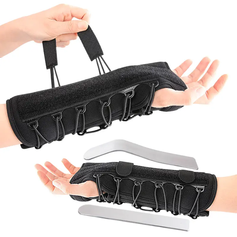Wrist Support Brace Built-in Pull Rope Adjustable Elastic Wrist Wrap Stable Compression Fit Extended Splint Breathable Wrist Fixed Strap for Sports Injury Relief Daily Workout Joint Protection