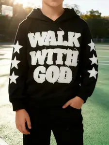 Boys' Fashion Versatile with Cool Print, Casual Geometric Star Long Sleeve Graphic Team Hoodie, Spring Fall Winter Wear